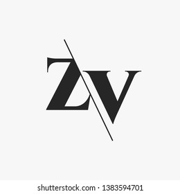 Initial Letter ZV Monogram Sliced. Modern logo template isolated on gray background