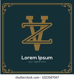 initial letter zv vintage style