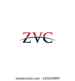 Initial letter ZVC, overlapping movement swoosh horizon logo company design inspiration in red and dark blue color vector
