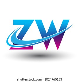 initial letter ZW logotype company name colored blue and magenta swoosh design. vector logo for business and company identity.
