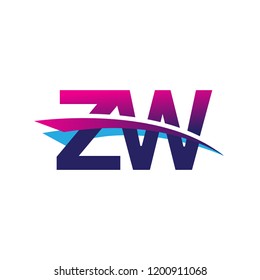 initial letter ZW logotype company name colored blue and magenta swoosh design. vector logo for business and company