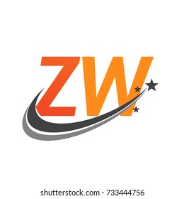 initial letter ZW logotype company name colored orange and grey swoosh star design. vector logo for business and company identity.