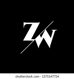 Initial Letter ZW Monogram Sliced. Logo template isolated on black background