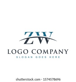 Initial letter ZW, overlapping movement swoosh horizon logo company design inspiration in blue and gray color vector	