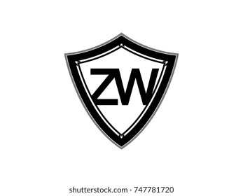 Initial letter ZW shield logo black monogram vector illustration