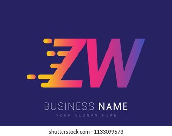 Initial Letter ZW speed Logo Design template, logotype company name colored yellow, magenta and blue.for business and company identity.
