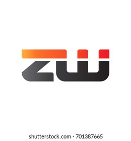 Initial letter ZW, straight linked line bold logo, gradient fire red black colors