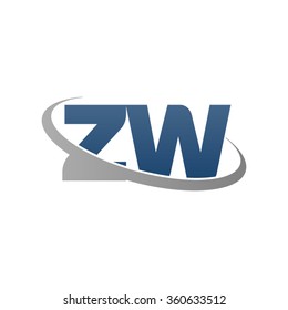 initial letter ZW swoosh ring company logo blue gray