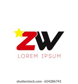 Initial letter zw yellow star logo red black
