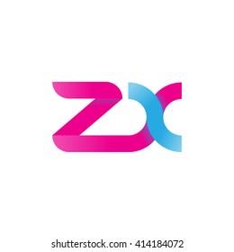 initial letter zx linked round lowercase logo pink blue purple
