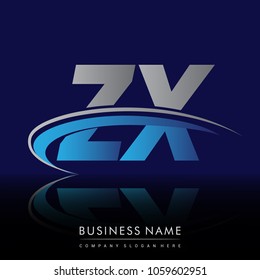 initial letter ZX logotype company name colored blue and grey swoosh design. vector logo for business and company identity.