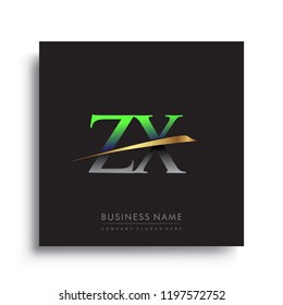 initial letter ZX logotype company name colored green and gold swoosh design. vector logo for business and company
