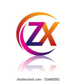 initial letter ZX logotype company name orange and magenta color on circle and swoosh design. vector logo for business and company identity.