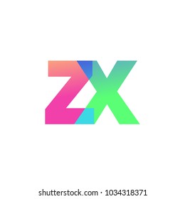 Initial Letter ZX Lowercase Logo green, pink and Blue, Modern and Simple Logo Design.