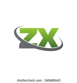 initial letter ZX swoosh ring company logo green gray