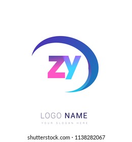 initial letter ZY logotype company name, coloreful and swoosh design. vector logo for business and company identity.