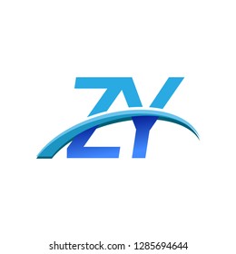 initial letter ZY logotype company name colored blue and swoosh design. vector logo for business and company identity.