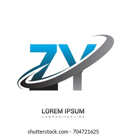 initial letter ZY logotype company name colored blue and grey swoosh design. logo design for business and company identity.