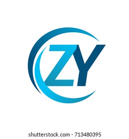 initial letter ZY logotype company name blue circle and swoosh design. vector logo for business and company identity.