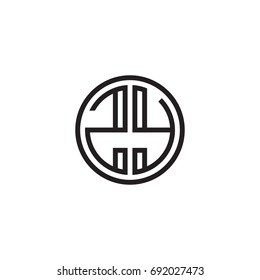 Initial letter ZY, minimalist line art monogram circle logo, black color