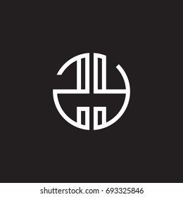 Initial letter ZY, minimalist line art monogram circle shape logo, white color on black background
