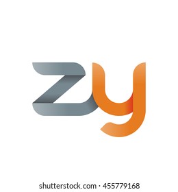 initial letter zy modern linked circle round lowercase logo orange gray