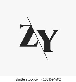 Initial Letter ZY Monogram Sliced. Modern logo template isolated on gray background