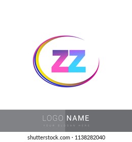 initial letter ZZ logotype company name, coloreful and swoosh design. vector logo for business and company identity.