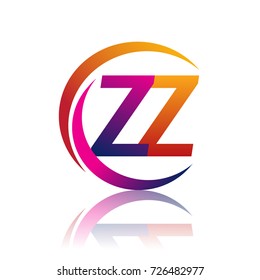 initial letter ZZ logotype company name orange and magenta color on circle and swoosh design. vector logo for business and company identity.