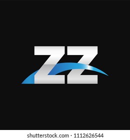 Initial letter ZZ, overlapping movement swoosh logo, metal silver blue color on black background
