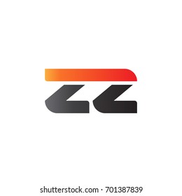 Initial letter ZZ, straight linked line bold logo, gradient fire red black colors