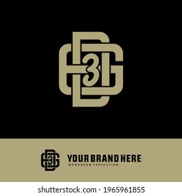 Überlappende Anfangsbuchstaben 6, D, 3, D63, 63D oder 6D3, Verriegelung, Monogramm-Logo, cremefarbene Farbe auf schwarzem Hintergrund