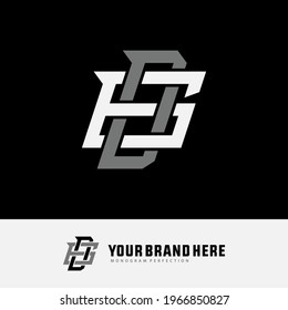 Initial letters 6, D, 6D or D6 overlapping, interlock, monogram logo, white and gray color on black background