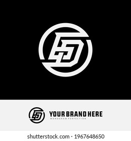 Initial letters 6, D, 6D or D6 overlapping, interlocked monogram logo, white color on black background