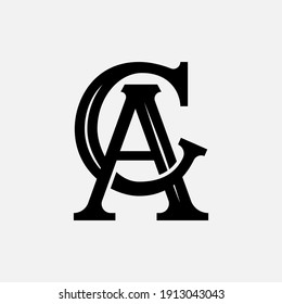 Initial letters A, C, AC or CA overlapping, interlock, monogram logo, black color on white background