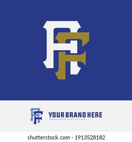 Initial letters A, F, AF or FA overlapping, interlock, monogram logo, white and gold color on blue background