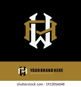 Las letras iniciales A, W, AW o WA se solapan, se enmarcan, tienen un logotipo monograma, color blanco y dorado sobre fondo negro