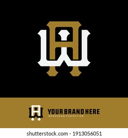 Initial letters A, W, AW or WA overlapping, interlock, monogram logo, white and gold color on black background