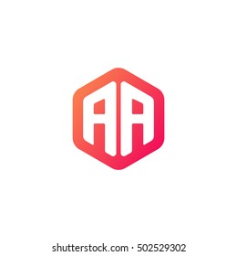 Initial letters AA rounded hexagon shape red orange simple modern logo