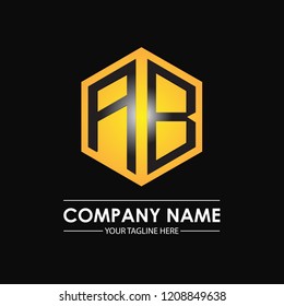 Initial letters AB hexagon shape logo design black gold