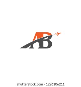 Initial Letters AB Travel Logo Design with Aircraft Airplane Icon