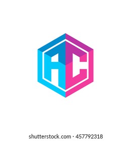 Initial letters AC hexagon box shape logo blue pink purple