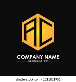 Initial letters AC hexagon shape logo design black gold