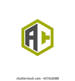 Initial letters AC negative space hexagon shape logo green black gray