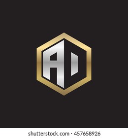 Initial letters AD, AO, negative space hexagon shape logo silver gold