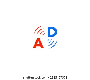 Initial letters AD, DA technology signals shape simple modern logo