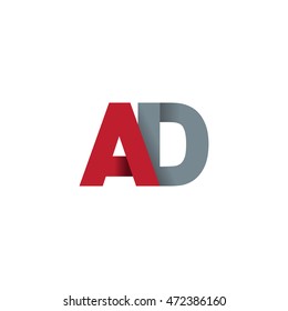 Initial letters AD overlapping linked fold logo red gray