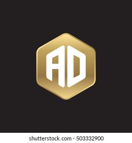 Initial letters AD rounded hexagon shape gold modern logo