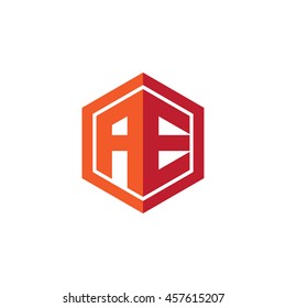 Initial letters AE hexagon shape logo red orange