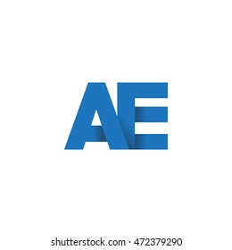 Initial letters AE overlapping linked fold logo blue